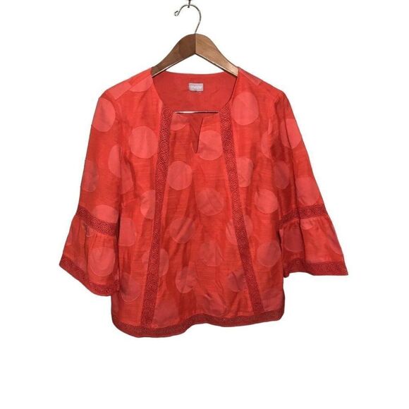 Chico’s Polka Dot Bell Sleeve Top Womens Size‎ 1 Medium Crochet Tunic Red - Picture 1 of 6
